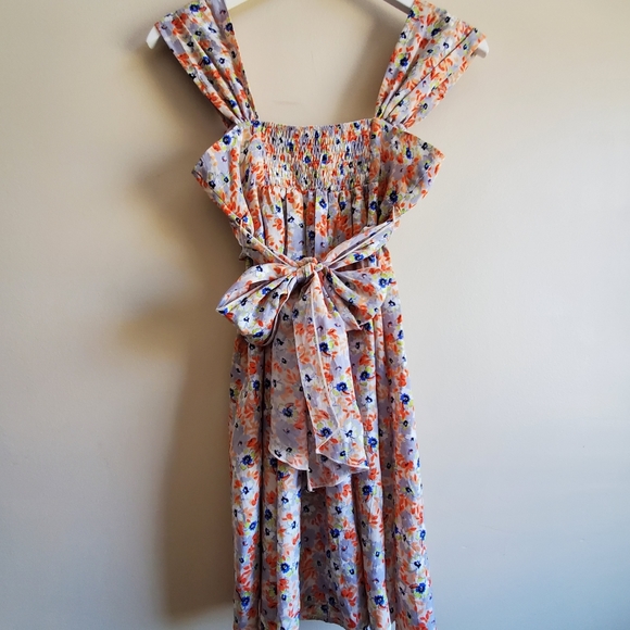 Johnny Martin floral dress with straps tie back, drape bust details, size 1 - Picture 7 of 8